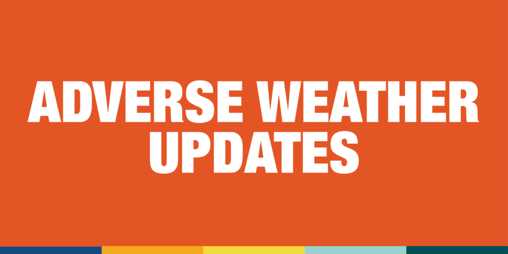 Adverse Weather Updates white text on red background