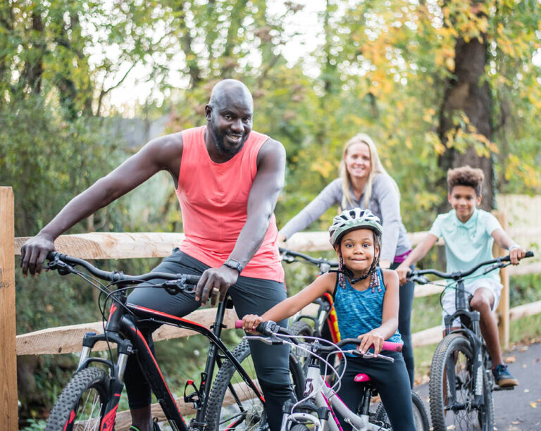 family group on bicycles