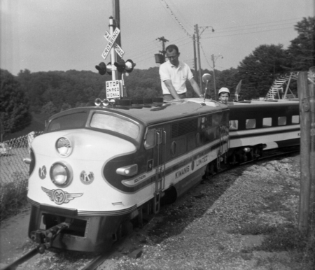 black and white photo of children's train