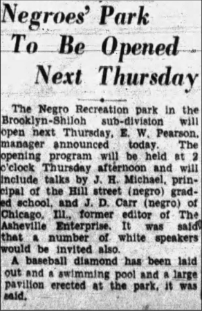 newspaper article with title 'Negroes Park to be opened next Thursday'