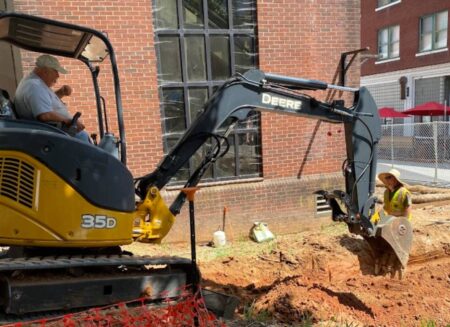 construction equipment at downtown restroom site