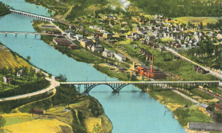 1917 postcard image of Asheville riverfront