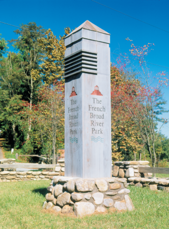 obelisk at entrance to French Broad Rive Park