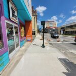 gallery showing three pictures of various phases of sidewalk repair from excavation to safety precaution through to completion