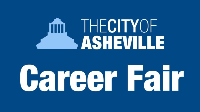 blue background with city logo and with the text that reads career fair