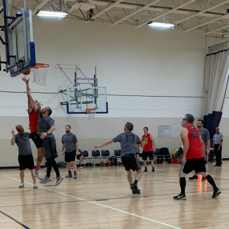 playing basketball in gym