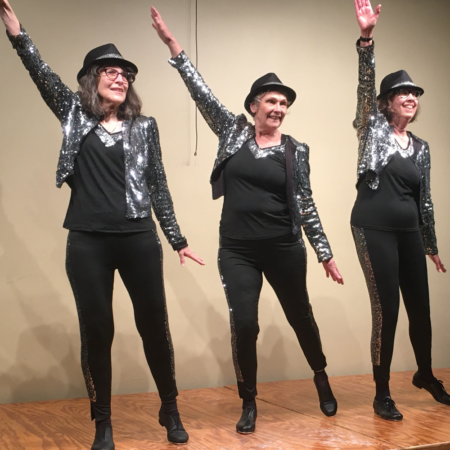 three senior citizen ladies in theatrical attire