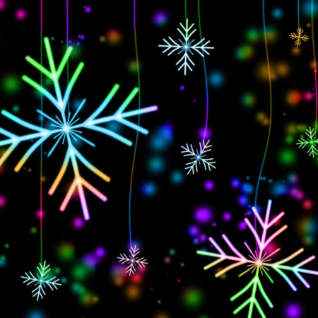 multi colored snowflakes on black background