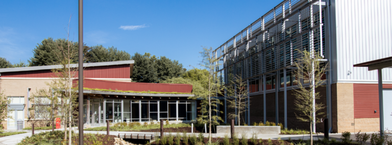 photo of community center with blue sky