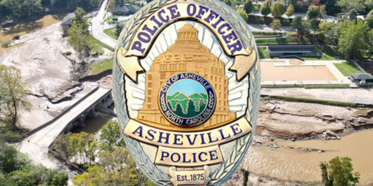 park with debris and asheville police logo