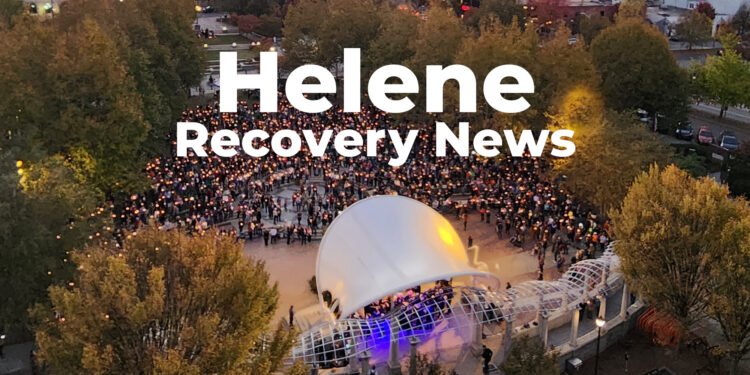 aerial view of remembrance event in pack square park