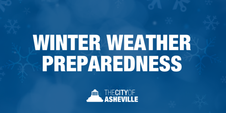 blue background with snow and text winter weather preparedness and city logo