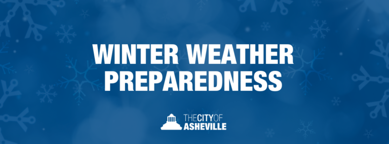 blue background with snow and text winter weather preparedness and city logo