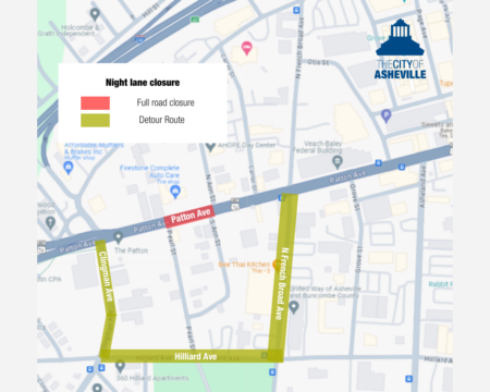 map of road closures with city logo