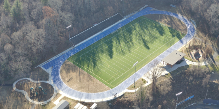 aerial view of track at Memorial Stadium